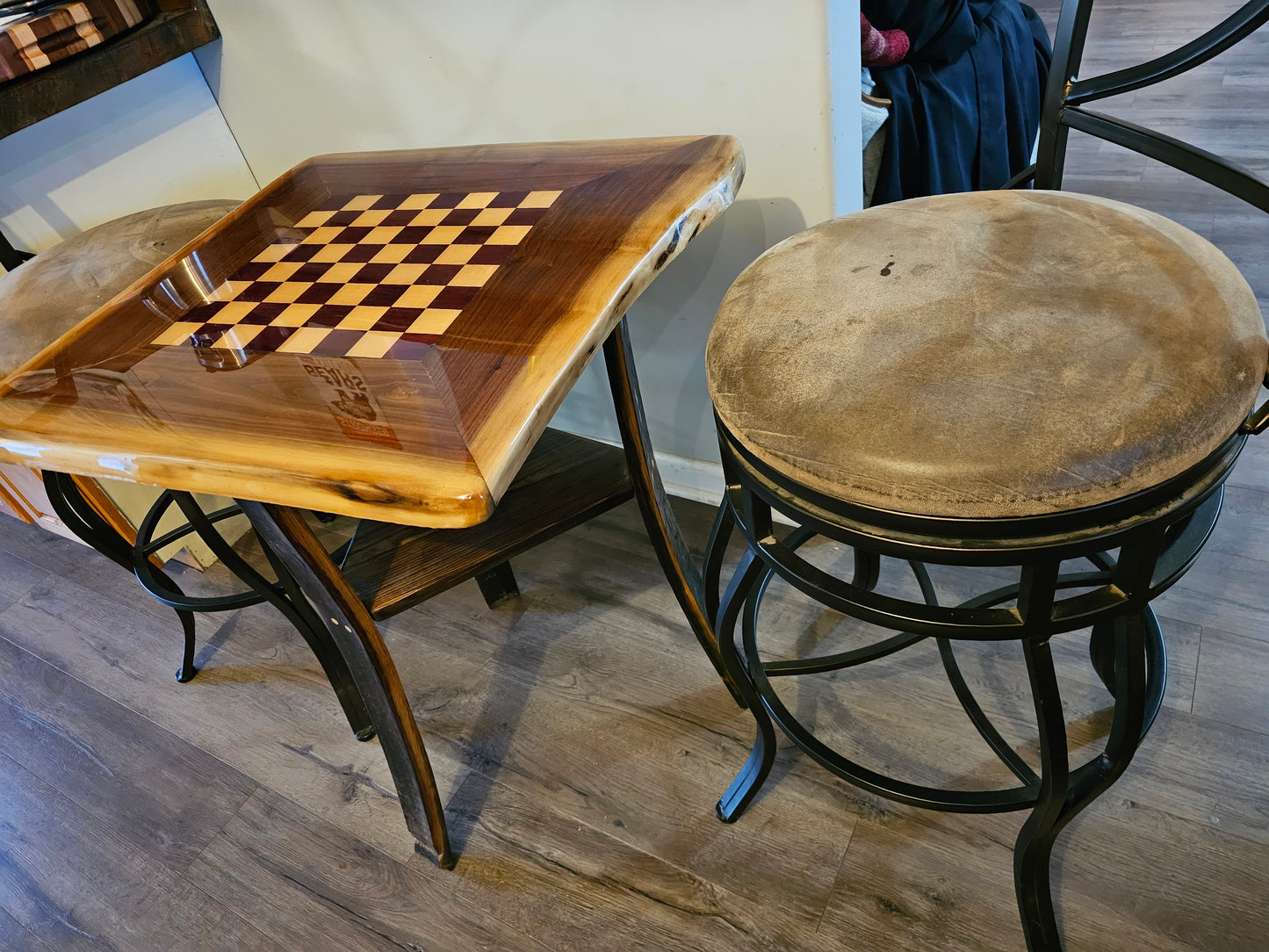 Live Edge Chess Table with Epoxy finish