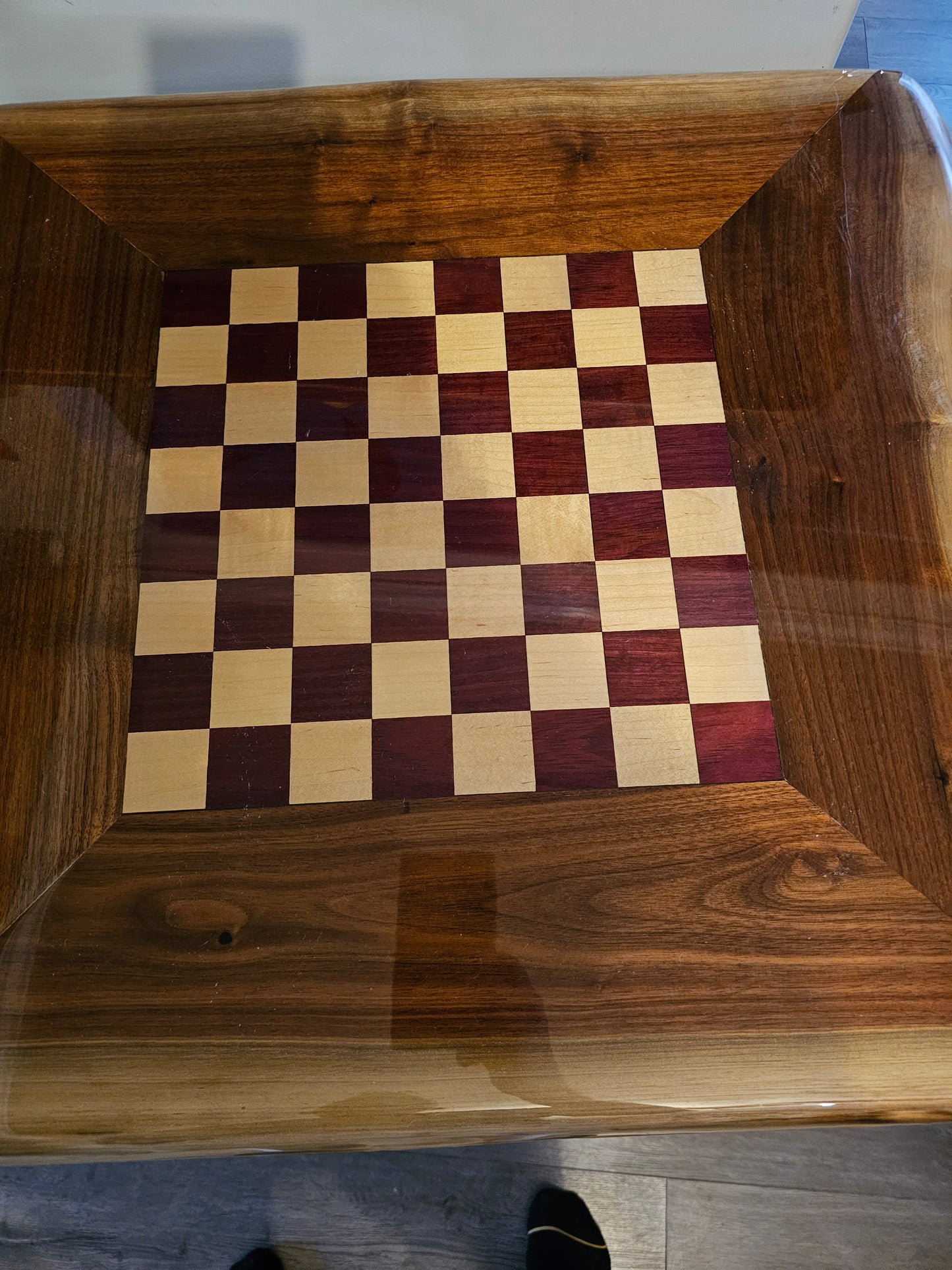 Live Edge Chess Table with Epoxy finish