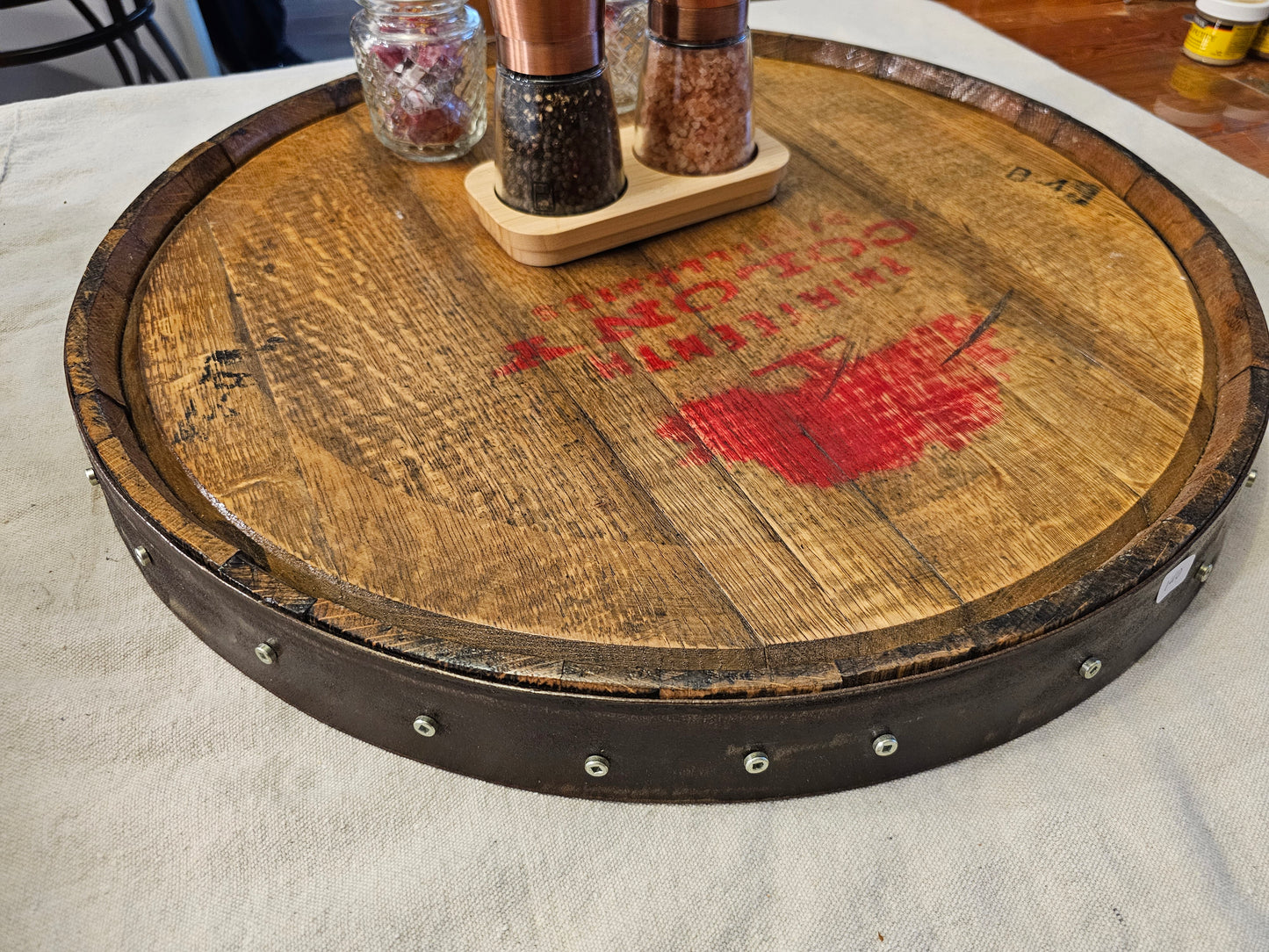 Lazy Susan Whiskey Barrel Top