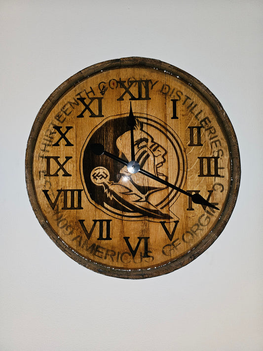 Clock FSU Logo Whiskey Barrel