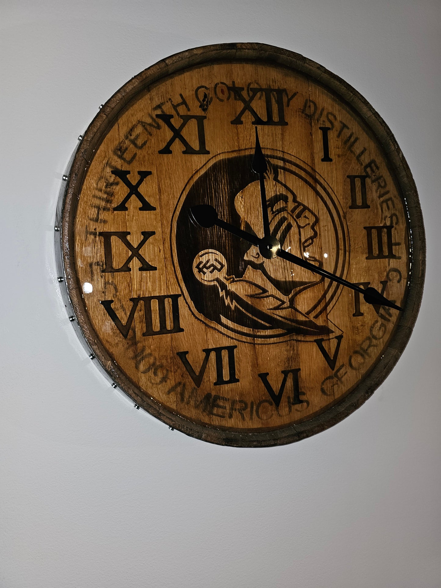 Clock FSU Logo Whiskey Barrel