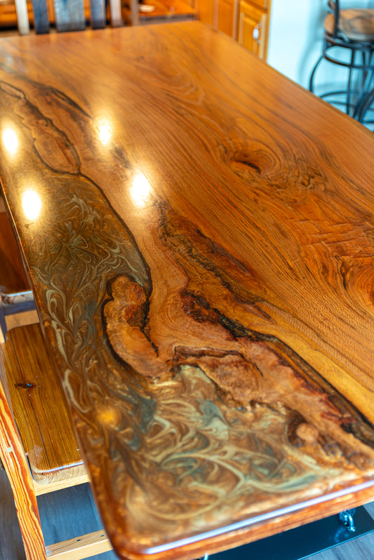 Red Oak Solid Slab Epoxy Table