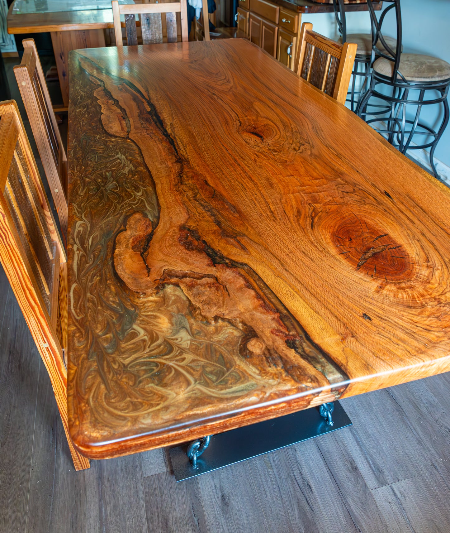 Red Oak Solid Slab Epoxy Table