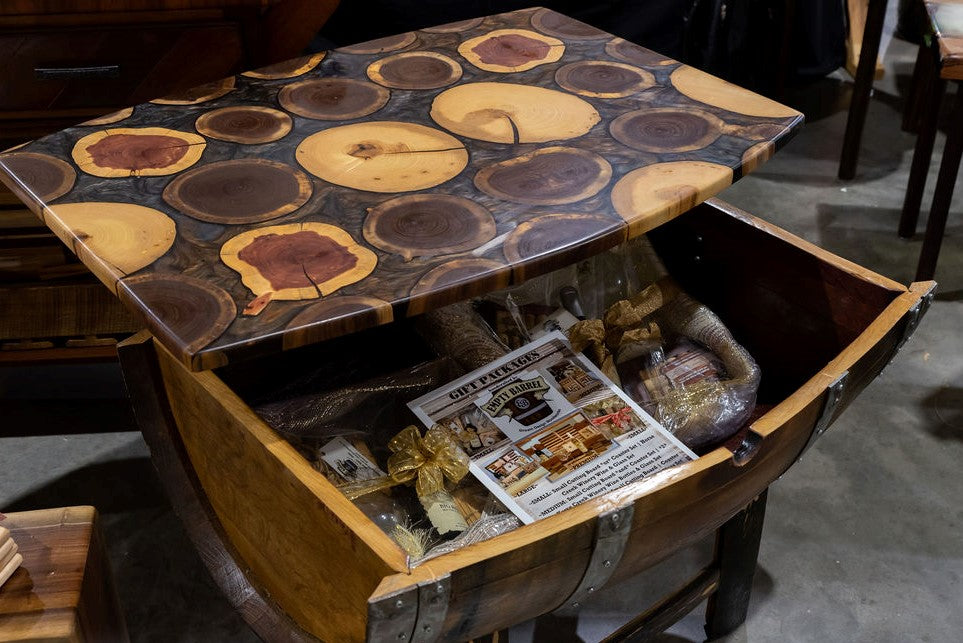 Wine Barrel Coffee Table with Epoxy Top