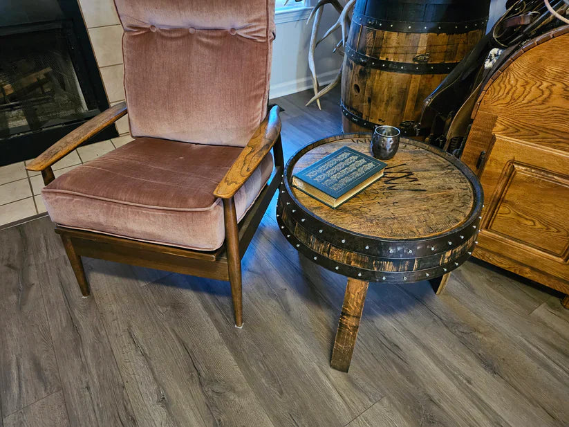 whiskey barrel end tables | whiskey barrel fire pit