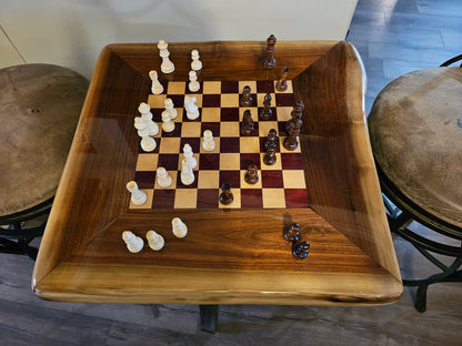 Live Edge Chess Table with Epoxy finish