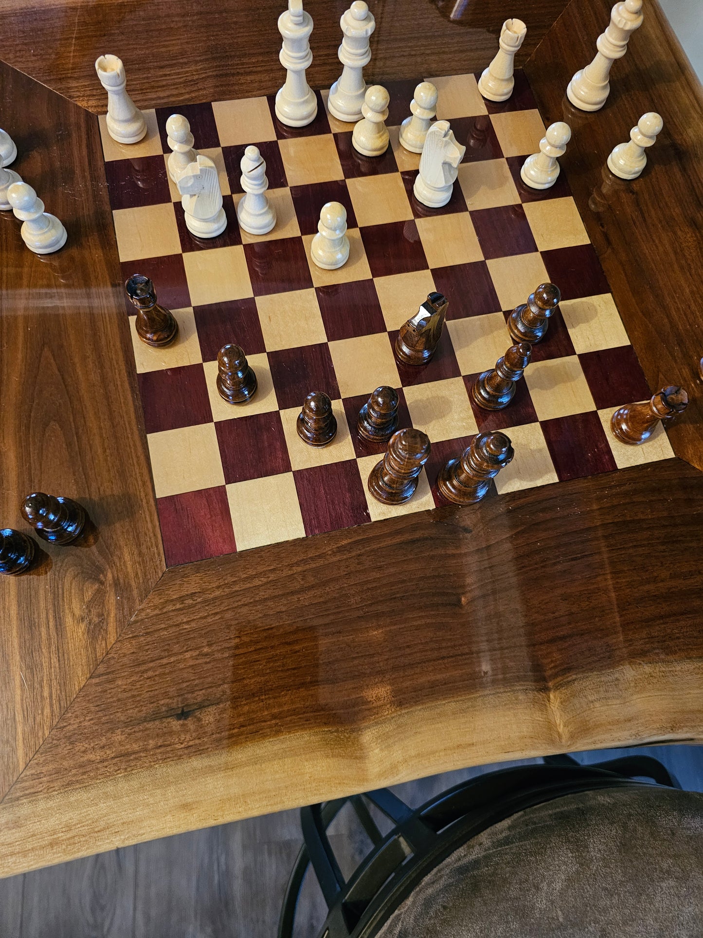 Live Edge Chess Table with Epoxy finish