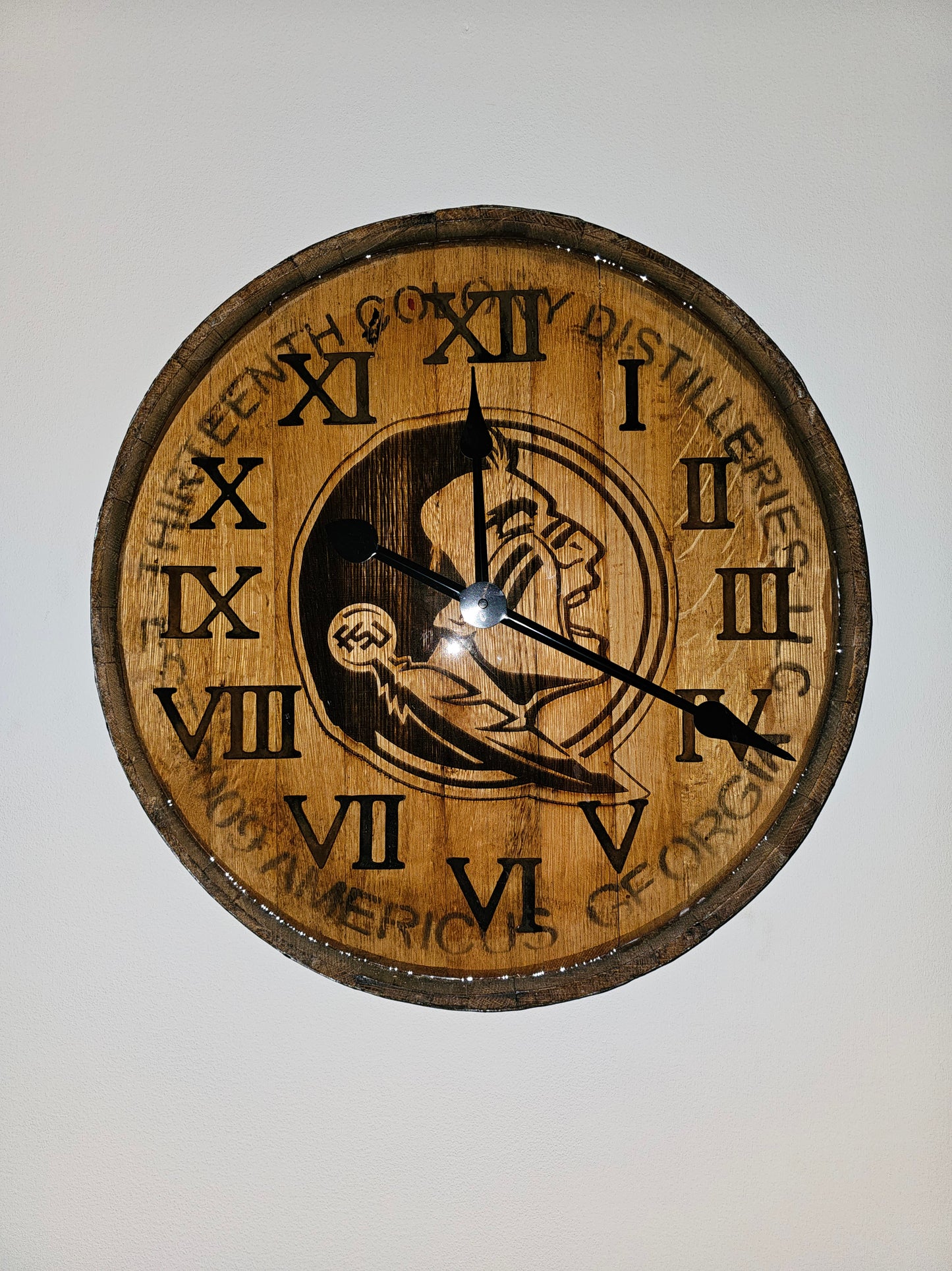 Clock FSU Logo Whiskey Barrel
