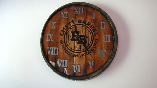 Burbon Wine Barrel Clock with Epoxy Resin & Metal Cut Out Numbers.