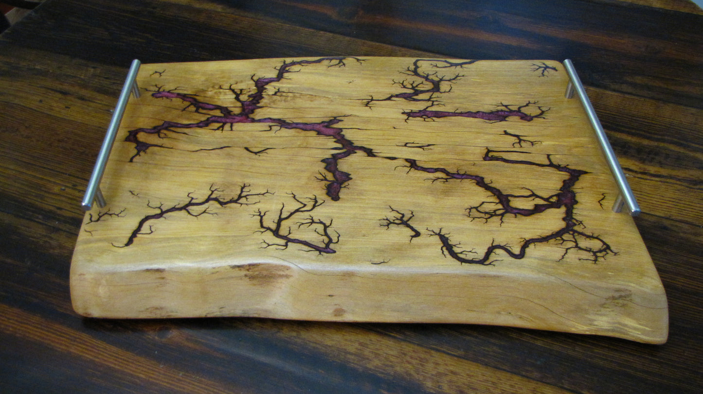 Charcuterie Serving Tray Maple Slab Live Edge Fractured Epoxy Inlay