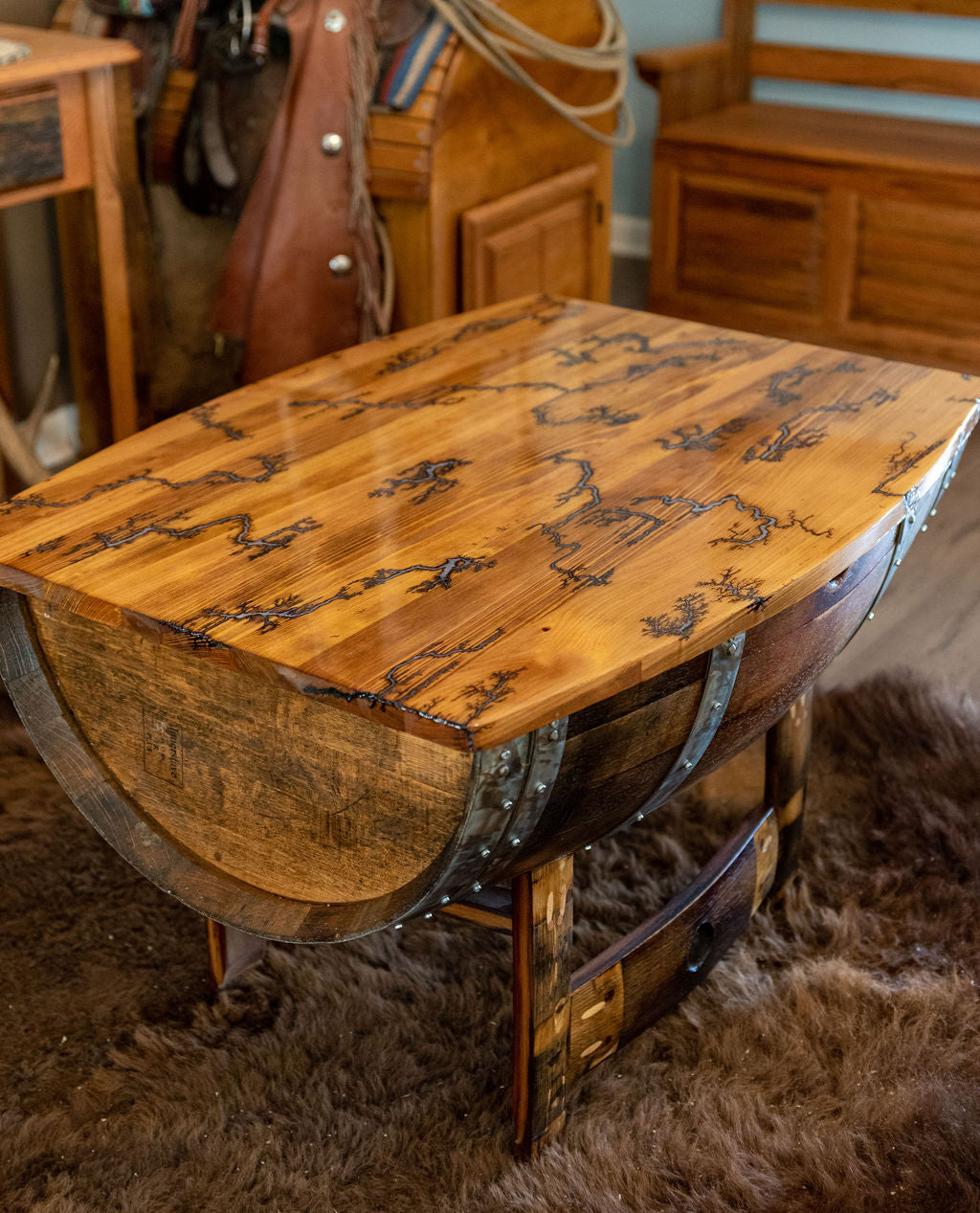 Wine barrel store coffee table